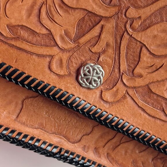 Vintage Hand Tooled Leather Purse Crossbody Shoulder Bag W/ Lily Flower & Fairy - Picture 2 of 14